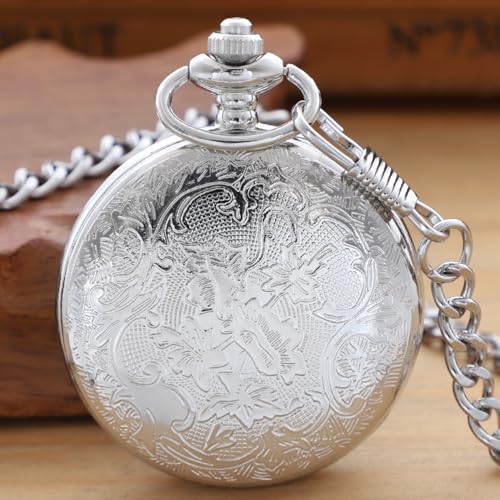 Image of Quartz Pocket Watch for Men, White Roman Digital Dial Pocket Watches for Men with Chain