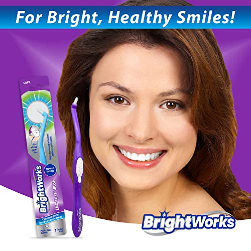 BrightWorks Manual End Tuft Brush, Cleans Difficult Areas Such as Around Crowns, Bridges, implants and Wider Gaps Between Teeth (Pack of 3)