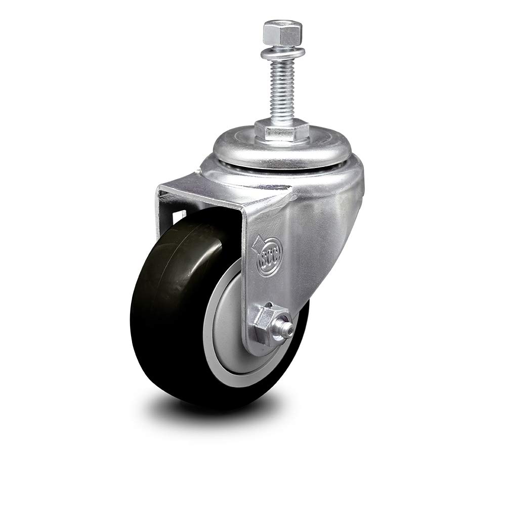 Polyurethane Swivel Threaded Stem Caster w/4" x 1.25" Black Wheel and 3/8" Stem - 350 lbs Capacity/Caster - Service Caster Brand: Industrial & Scientific
