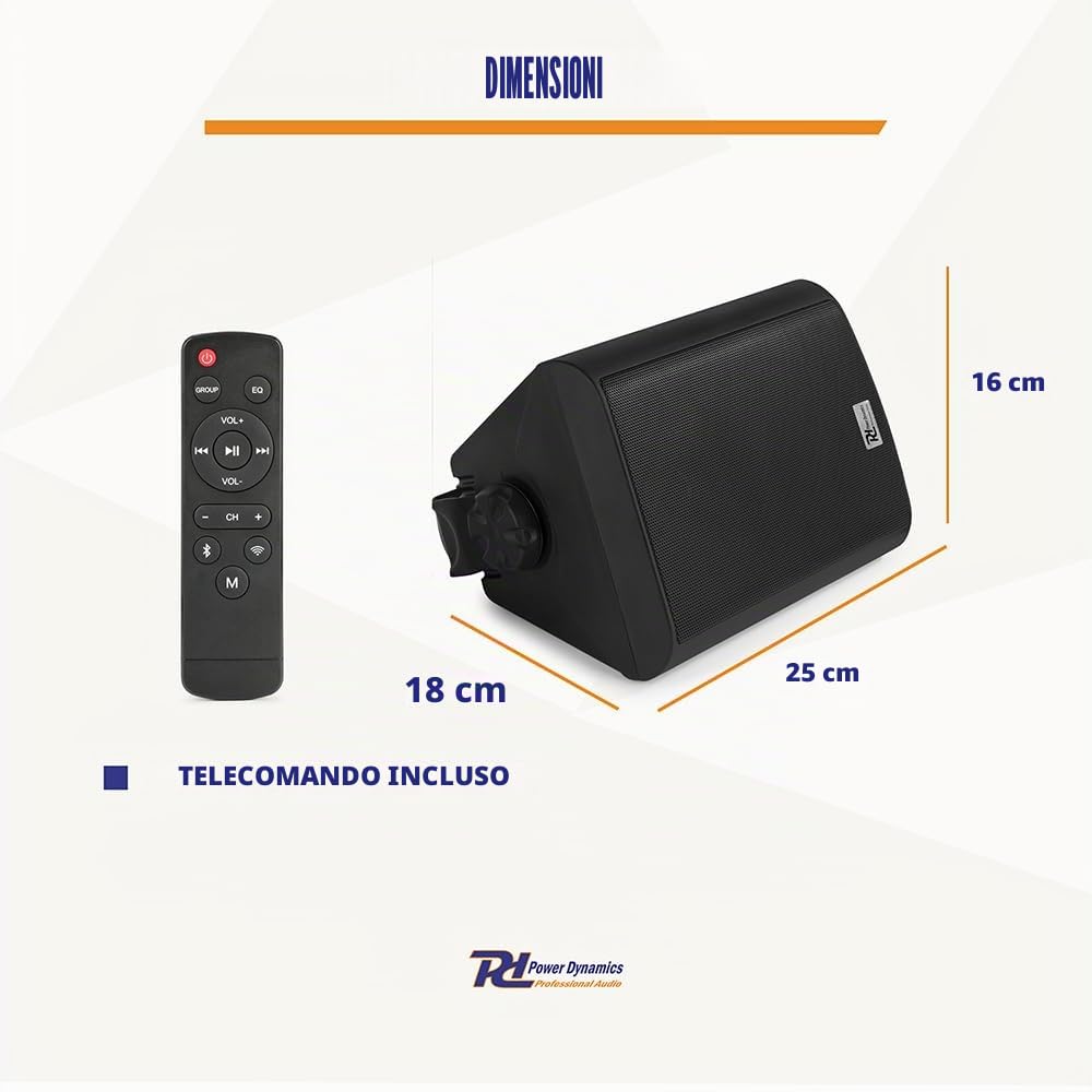 Power Dynamics WS50AB - Coppia di altoparlanti da parete WiFi e Bluetooth IP55-240 watt, altoparlante attivo e passivo, multiroom, ideale per diffondere un'atmosfera musicale in interni ed esterni