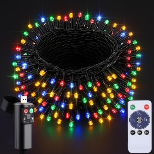 UIONVO 15M Lichterkette Weihnachtsbaum Außen Batterie,150LED Bunt...