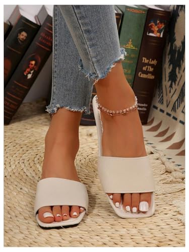 OYOANGLE Women's Summer PU Leather Flat Sandals Square Open Toe Work Dressy Casual Slide4