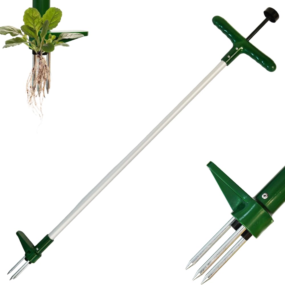 Armo® Handheld Weed Puller Long Handle Garden Weeding Tool With 3 Claws Weed Root Puller Grabber 100CM, Black And Green