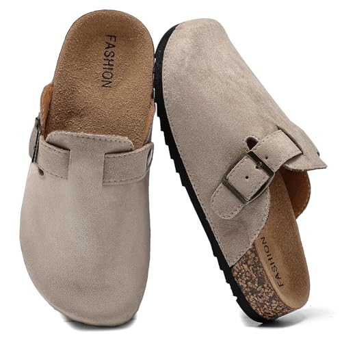 Mules et Sabots Enfants en Cuir, Garçon Fille, Chaussons Fermés avec Boucle Réglable, Plates et Confortables, Antidérapantes, Sandales Clog avec Semelles en Liège,...