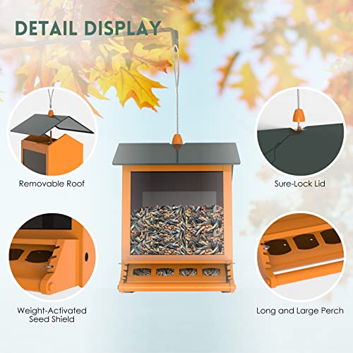Squirrel-Proof-Bird-Feeders-Outside-Digipettor-Metal-Wild-Bird-House-Feeder-with-Weight-Activated-Perches-4-Feeding-Ports-for-Yard-Garden-Decor-Orange