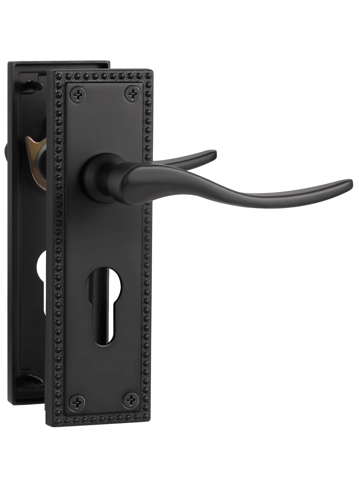 SORWDUERM 1 Pair Victorian Scroll Black Internal Door Handles,Short Euro Lock Lever Set for Interior Wooden Doors,Fits Standard UK Door,Zinc Alloy