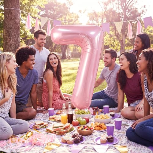 Image of Number Balloons Pink Party Balloon - Giant Number 7 Balloon, 40 Inch Large Balloon, Birthday Decorations for Women, Birthday Balloon for Anniversary Baby Shower Princess Party Decorations