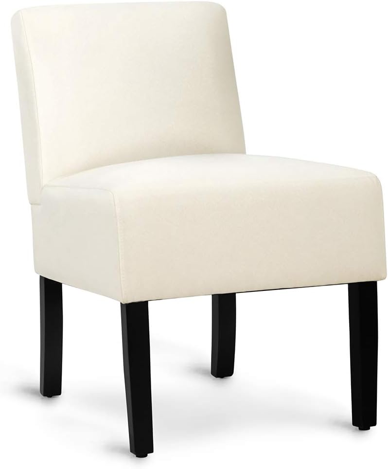 Giantex Fabric Accent Chair, Contemporary Leisure Side Chair w/Thick Sponge Cushion, Wood Legs, Weight Capacity 330 Lbs, Upholstered Armless Accent Chair for Living Room, Bedroom (1, Beige)