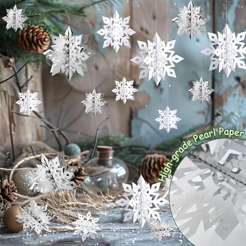 Image of Snowflake Decorations, Paper Christmas Hanging Decor Indoor, 24-Pc
