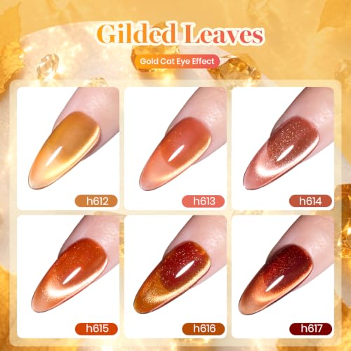 Image of Beetles Fall Cat Eye Gel Nail Polish Set - Gilded Leaves 6 Colors