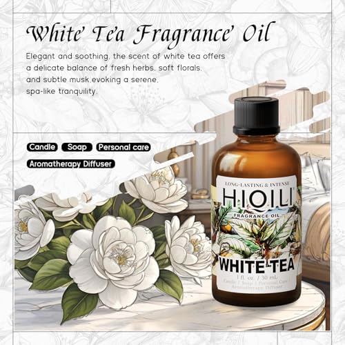 Image of HIQILI White Tea Fragrance Oil for Reed Diffuser for Home - 1 Fl Oz | Hotel Collection Diffuser Oil, Long-Lasting Scent, DIY Candle & Soap & Perfume & Air Freshener Spray, Dropper Included