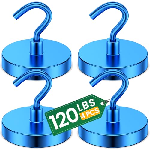Grtard 4 Pcs Blue Magnetic Hooks Heavy Duty, 120 LBS Strong Magnet Hooks