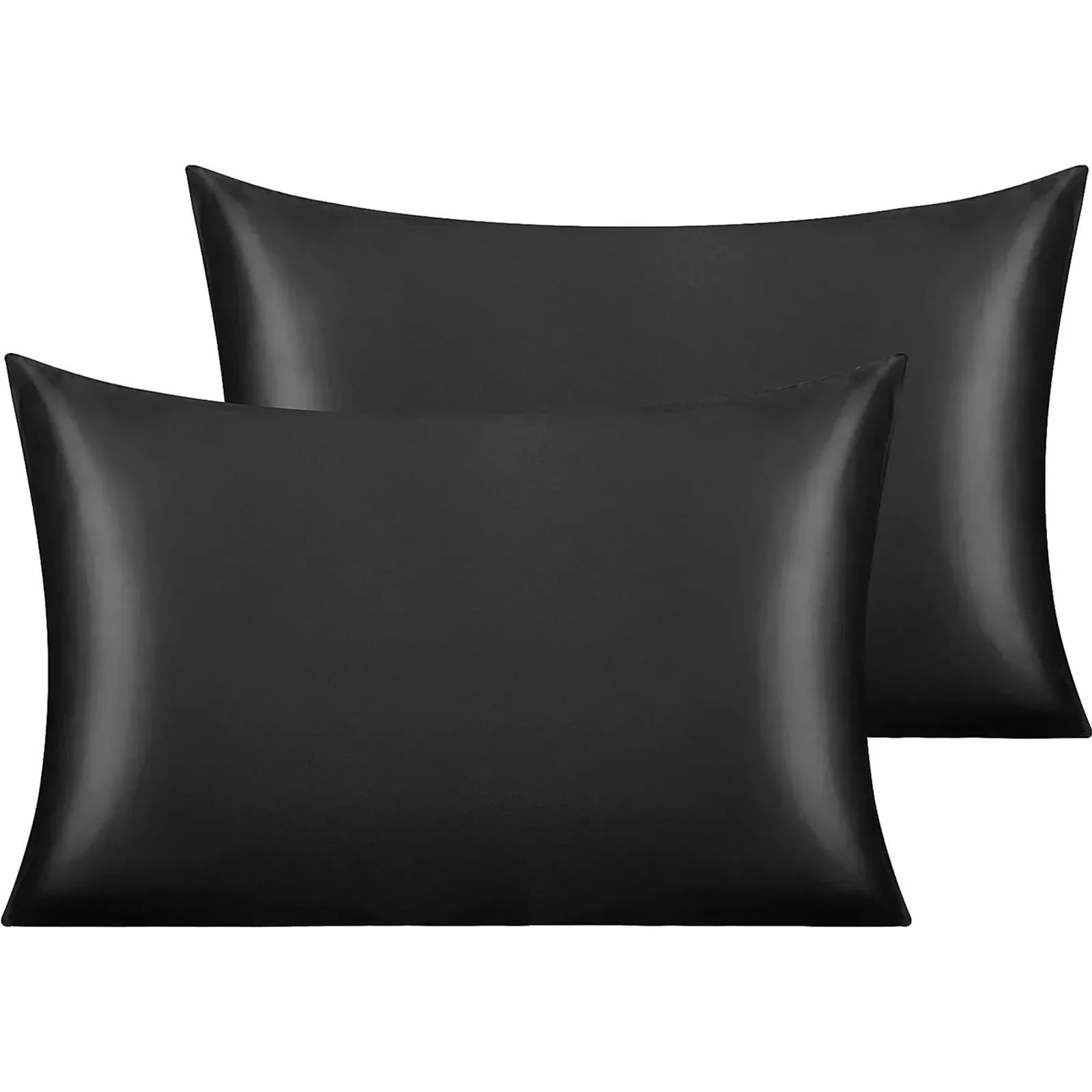 LYXYGMV Stain Pillowcase For Hair Skin Breathable Pillow Covers for Bedrooms(Black,51cmx76cm 2pcs)