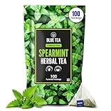 BLUE TEA - Spearmint Tea - 100 Count - Pyramid Plant Based Tea Bag | PCOS RELIEF | Balances Hormones - Support Digestion | Refreshing Flavour - Herbal Tea - Leaf Based - Caffeine free | Ziplock Pouch