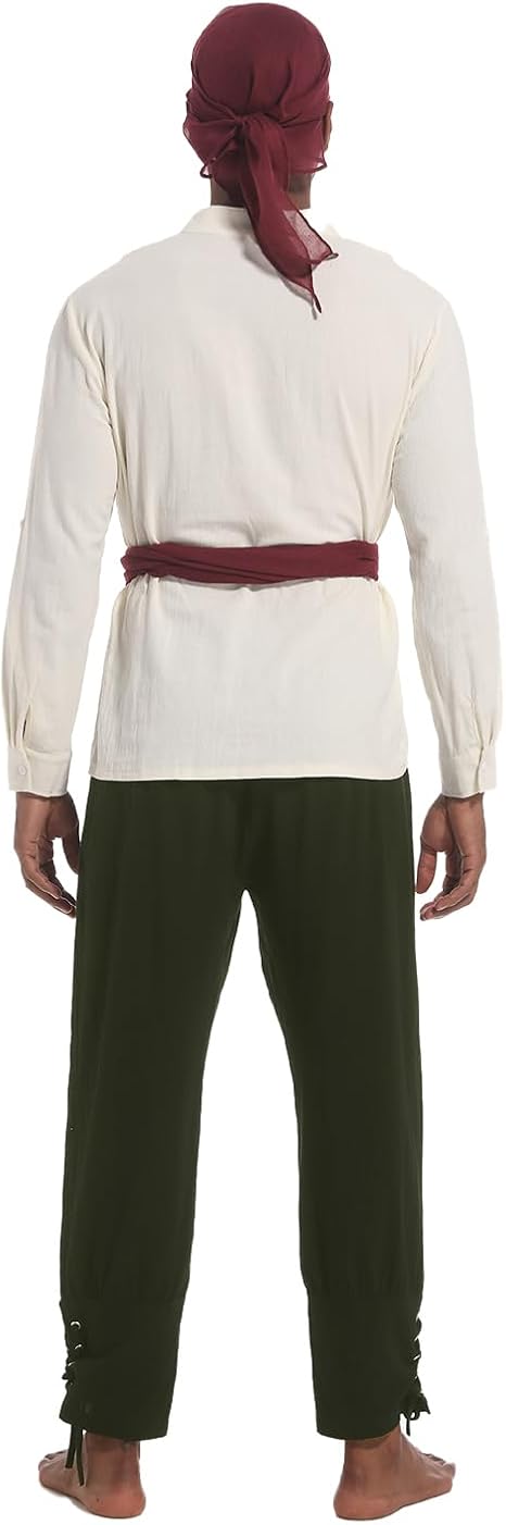 TSIRNK 4 stuks piratenkostuum voor dames, middeleeuwse blouse voor dames met korsetriem, piratenaccessoires voor Halloween, carnaval (beige, XS