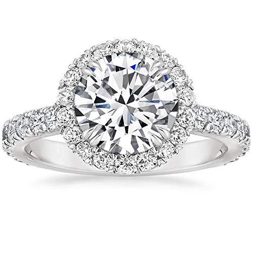 2.00 CT Round Cut Colorless Moissanite Engagement Ring Wedding Bridal Ring Set, Diamond Ring, Anniversary Solitaire Halo Accented Promise Vintage Antique Gold Silver Ring Siyaa Gems (6.5)