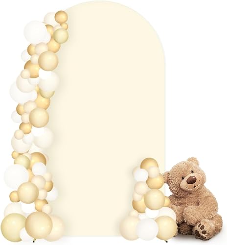 MLMC 7.2FT Arch Backdrop Cover Beige Fitted Spandex Backdrop Stand Cover Stretchy Round Top Chiara Arch Cover for Wedding Baby Shower Birthday Ceremony Photography Background Decor 7.2x4FT