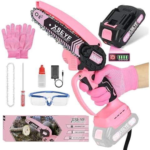 XSEYE Mini Chainsaw Cordless, 6" Handheld Electric Portable Chain Saw, 21V Rechargeable Battery Powered, Yard, Garden Tools Christmas Gifts for Men, Stocking Stuffer for Dad Husband Grandpa 50, 60 Cover