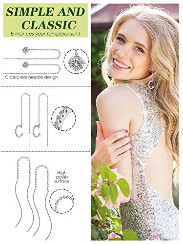 12 Pairs Stainless Steel Threader Earrings for Women Double Twist Wave Chain Tassel Earrings Threader Lightweight Minimalist Long Bar Arrow Drop Dangle Chain Set3