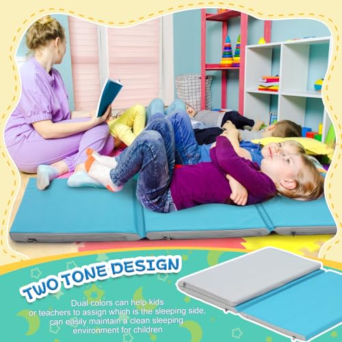 Wesiti 5 Pcs Folding Kids Nap Mats for Preschool Daycare, 3 Section Folding Rest Mats Sleeping for Kids Toddler Nap 1 Inch Thick, Kindergarten School Classroom Supplies (Fresh)