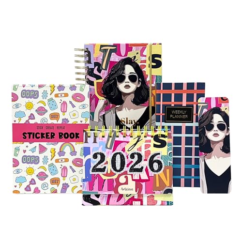 Image of Planner Kit, Planner Set Includes A5 Journal (22x17cm) 262 Pages, 120 GSM, Weekly Planner, Desk Calendar 2026, Stickers Book and Bookmark (The Power Edition)
