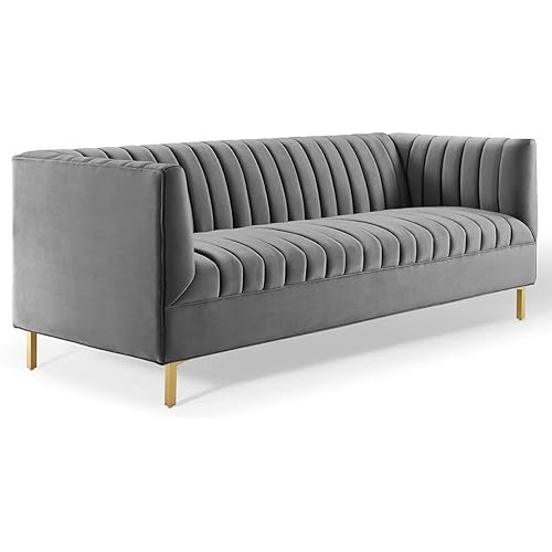 Modway Shift Channel Tufted Performance Velvet Sofa, Gray