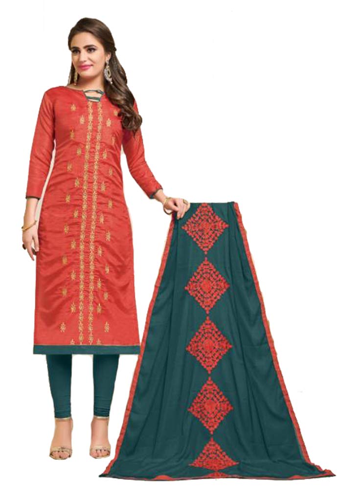 Shree Ganesh Retail Women's Banarasi Unstitched Salwar Kameez Suit Dress Material (RED & GREY)