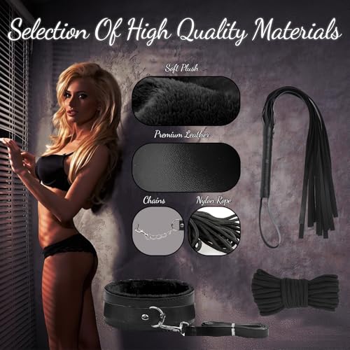 Image of BDSM Bondage Kit Sex Toys 10 Pcs Sex Bondage Set for Beginners Ball Gag Bondage Rope BDSM Kit for Couples (Black, 10pcs)