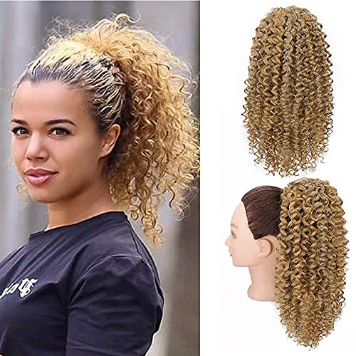 AISI BEAUTY Blonde Kinky Curly Drawstring Ponytail for Black Women 14 Inches Kinky Ponytail Drawstring Clip on Ponytails HairPiece