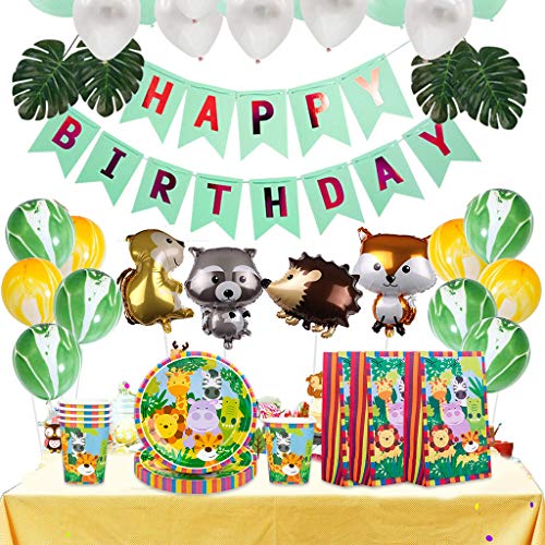 DreamJing 68 delen dieren kartonnen servies feestdecoratie voor 16 kinderen, jungle verjaardag servies kit bos… - Image 8