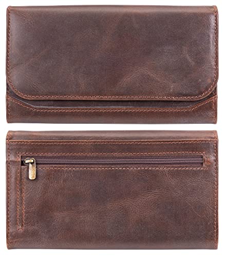 moonster Leather Wallets for Women 8x4 inch Handmade Womens Leather Wallet Brown - Genuine Leather Wallet Women -Ladies Wallets Leather - Women's Wallets - Multi Compartment RFID Wallet for Women