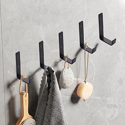 Manmilai 5 Pcs Towel Hooks Heavy Duty Black Wall Hooks Extra Thick Pure Metal With Screws Hole Installation Never Falling Hook Coat Key Robe Hanger (Sand Surface Big Black Hooks) #TOP6