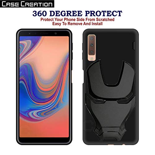Image of Official 3D Touch Feel Trending Real Hero Avenger Logo Mask Soft Rugged Grip Iron Man Super Power Cartoon Movie Silicone Matte Strong Back Cover for Samsung Galaxy A7 (2018) -Black