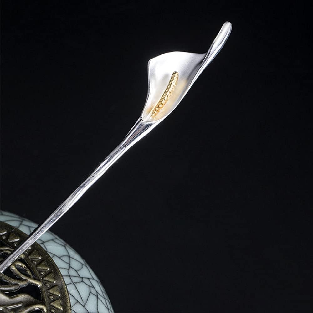 s925シルバーお団子用ヘアスティック、オランダカイウリリーヘア箸シンプルでエレガントなヘアピンスティックチャイニーズクラシックチョ