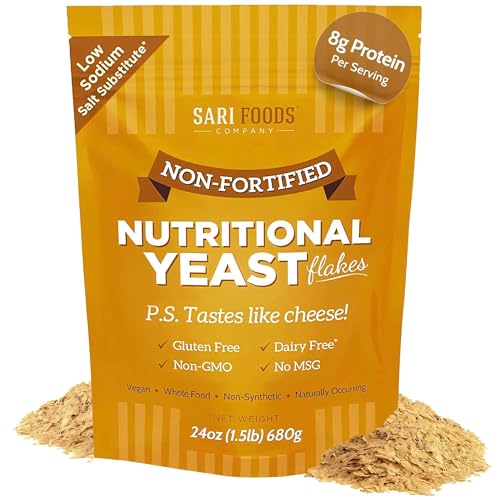 Natural Non-Fortified Nutritional Yeast Flakes (24 oz.) Whole Food Based Protein Powder, Vitamin B Complex, Beta-glucans and 18 Amino Acids