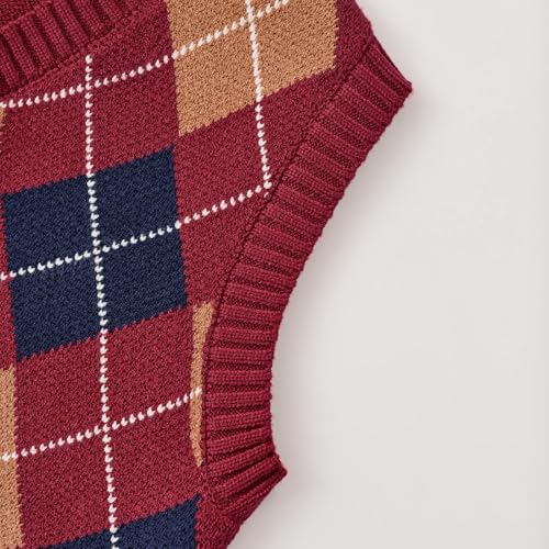Image of Women's Sweater Vest,Y2K Sleeveless Pattern Preppy Style Knitted Crop Tank Top for Girl