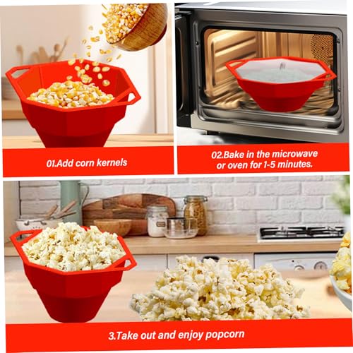 Bol à pop-corn pour micro-ondes en silicone pliable rouge - 4
