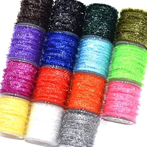 Phad Fishing 10/15 Spools Multiple Colors Tinsel Chenille Crystal Flash Line for Nymph Body Fly Tying materials (15 spools-10m each) Cover