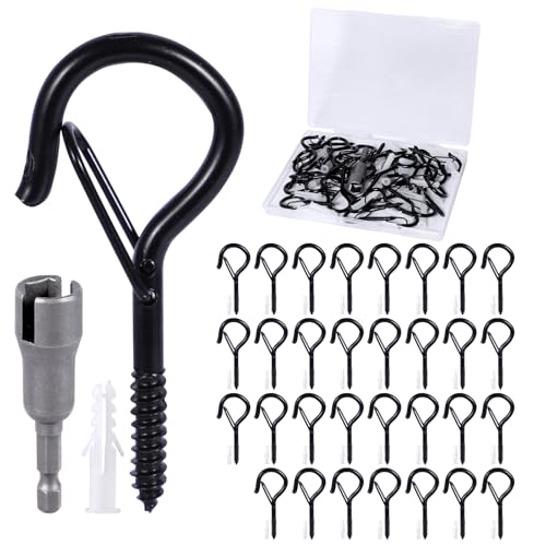 Vexnaro 32 Piezas Ganchos de Tornillo de Acero Inoxidable con Cierre de Seguridad, Ganchos para Pared y Techo, Ideales para Colgar Macetas, Casas, ájaros, Luces Decorativas y Adornos
