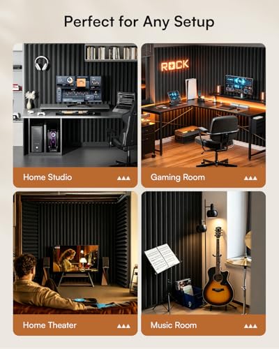Image of SODOCT 4 Pack Large Wedge Acoustic Foam Panels, 48 x 24 x 2 Inches High Density Sound Proof Foam for Walls, Professional Sound Absorbing Studio Panels for Home Theater, Recording (Black)