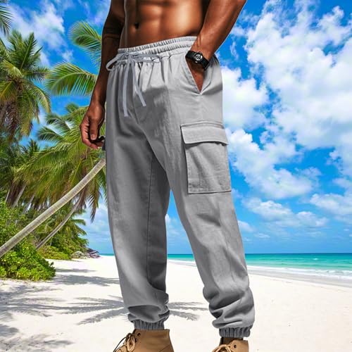 Cargo Sweatpants for Men Baggy Drawstring Elastic Waist Outdoor Workout Joggers Fall Casual Pants with Multi Pockets2