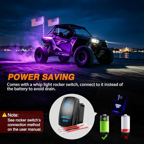 Image of Nilight LED Whip Light 2PC 4FT Spiral RGB Antenna Whips with Spring Base, App /Remote Control DIY Chasing Patterns Brake & Reverse Turn Signal Lights for Side by Side ATV UTV RZR Can-Am Buggy Jeep