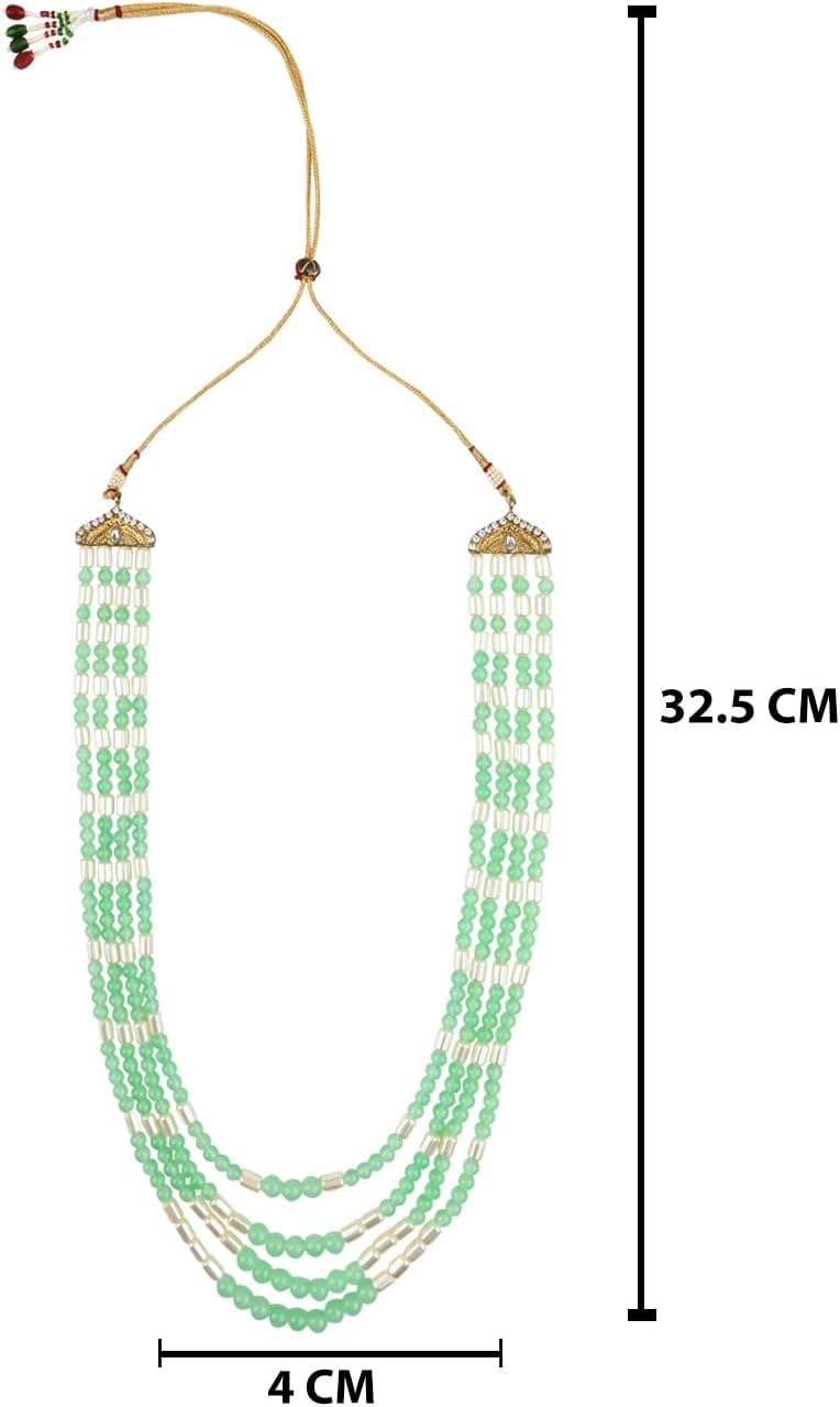 I Jewels Gold Plated Kundan Dulha Necklace/Moti Mala for Men