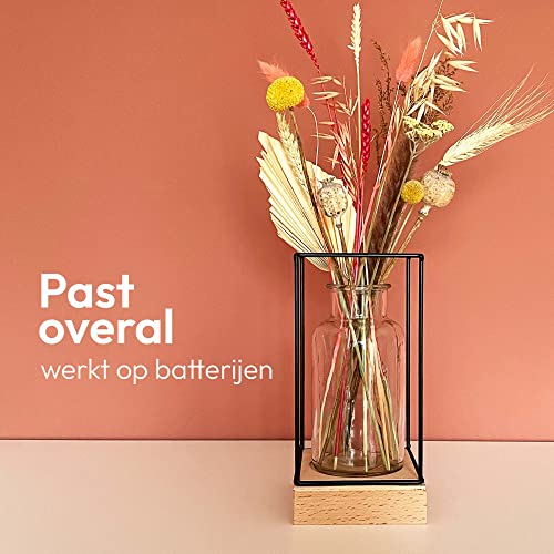 Gadgy Vaasje met verlichting | decoratieve vaas met Ledverlichting | Houten basis en metalen Frame | Industrieel Scandinavisch design | 22,5 x 10,8 cm. - Afbeelding 4