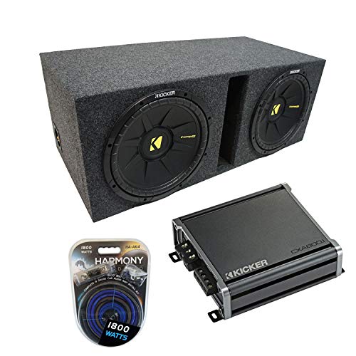 Car Stereo Vented Dual 10 Kicker Bundle CompC CWCS10 Sub Box & CXA800.1 Amp Package