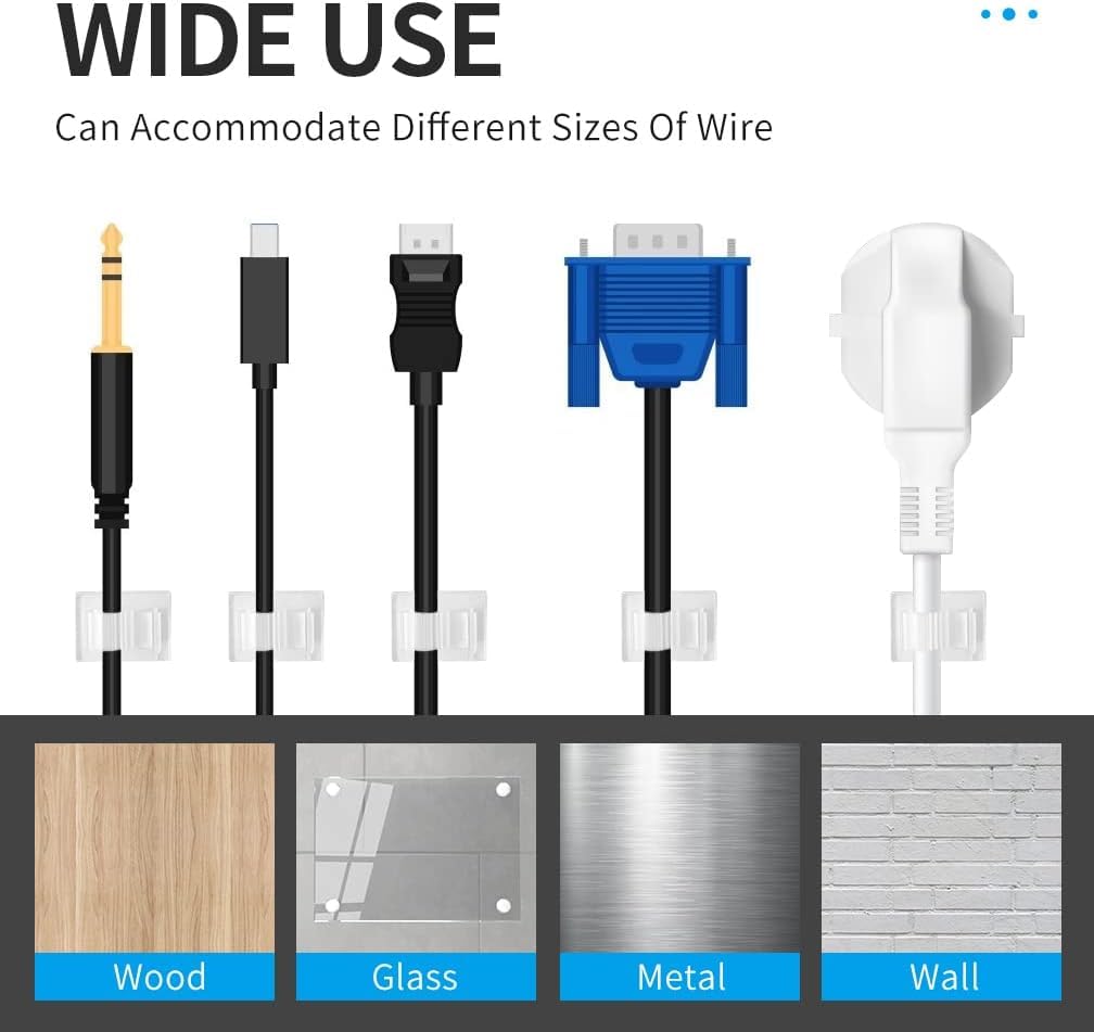 Viaky Selbstklebende Kabel-Clips, zum Organisieren von Kabeln, Drahtmanagement-Klemmen, für den Außenbereich, Krawattenhalter, geeignet für Kabelbreite 1,1 cm, Computer, elektrische Aufladung