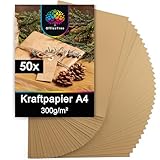 OfficeTree 50x Kraftpapier A4 300g - Drucker geeignet - Kartonpapier zum Basteln für Einladungen Menükarten - Kartonpapier - Braunes Papier - Craft Papier zum Drucken und Schreiben - Craftpapier A4