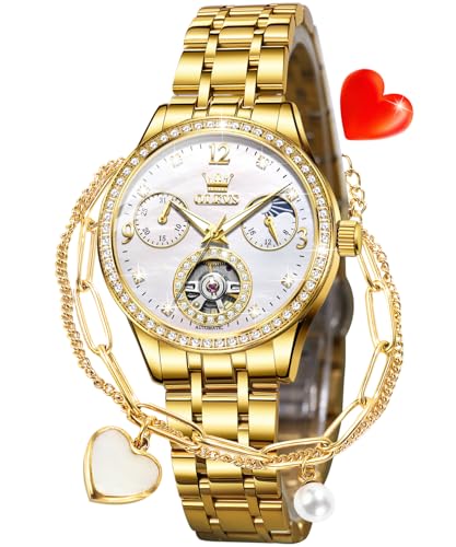 Image of OLEVS Women Watches Automatic Mechanical Set Casual Diamond Dress Ladies Self Winding Two Tone Wrist Watch Date