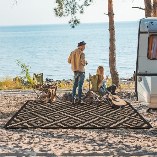 Image of GENIMO Outdoor Rug, Waterproof Plastic Rugs for Patio, 6'x9' Mocha Brown
