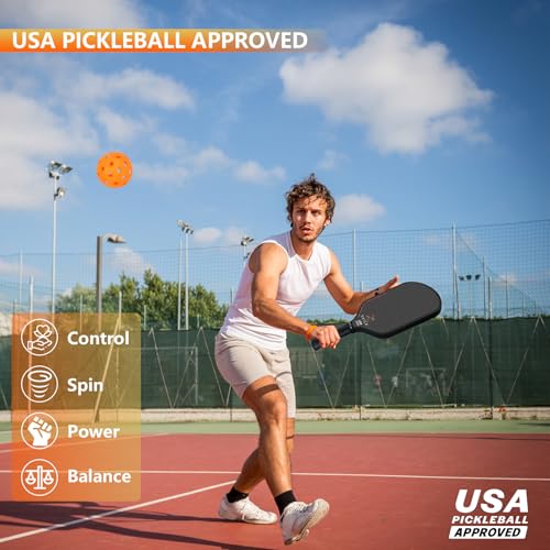 Pickleball Paddle,3K Carbon Fiber Pickleball Paddles with High Control & Spin,High Performance Paddle,16MM T700 Carbon Fiber Pickleball Racket,2025 Pro Carbon Paddle Set,USAPA Approved(Black) - Thumbnail 6